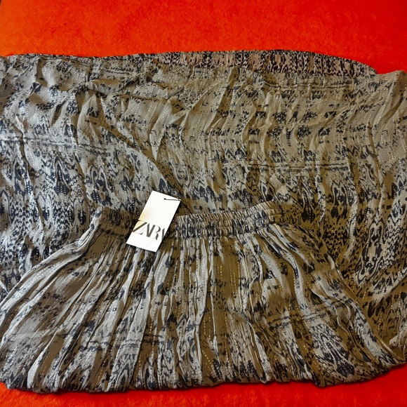 Zara khaki green and metallic fibre elastic waist long skirt NWT - Picture 10 of 10